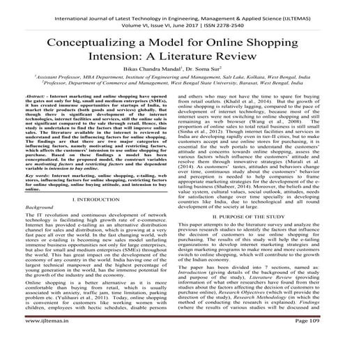 Conceptualizing a Model for Online Shopping Intension: A Literature Review
