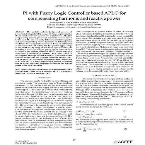 PI with Fuzzy Logic Controller based APLC for compensating harmonic and react...