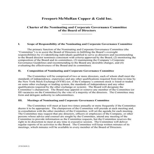freeport-mcmoran copper& gold  Nominating & Corporate Governance Committee