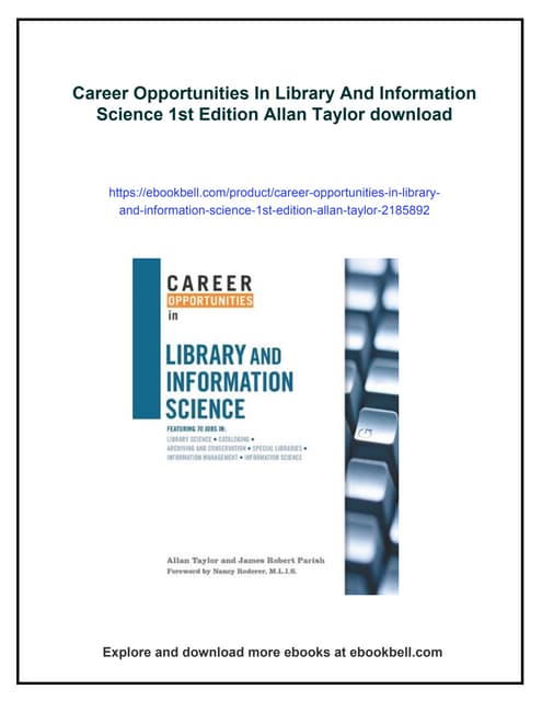 Career Opportunities In Library And Information Science 1st Edition Allan Taylor