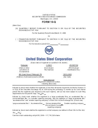 U.S. Steel First Quarter 2008 Form 10-Q