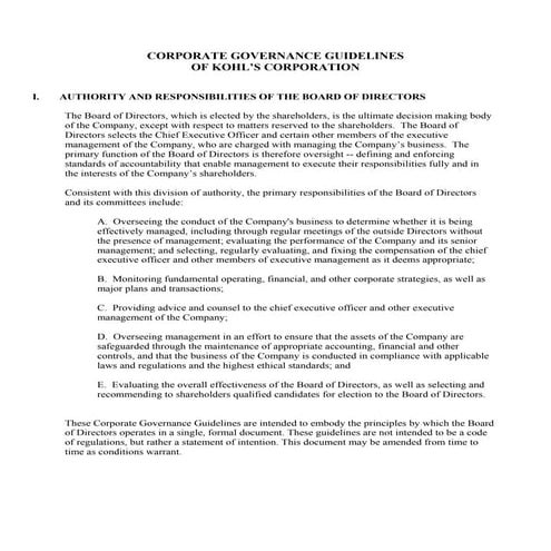 kohl's Corporate Governance Guidelines