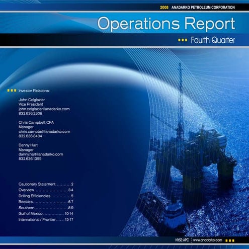 anadarko petroleum 4Q08 Operations Report     