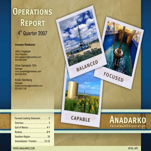 anadarko petroleum 4Q07 Operations Report