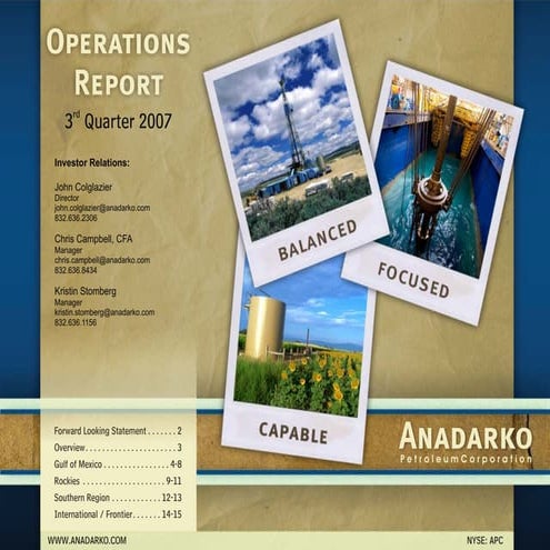 anadarko petroleum 3Q07 Operations Report
