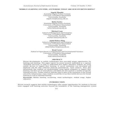 Mobile learning anytime, anywhere: What are our students doing?