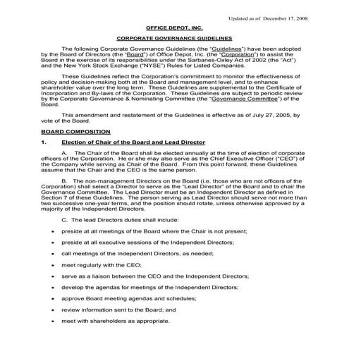  office depot Governance Guidelines