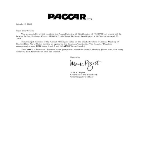 PCAR 2008 Proxy Statement