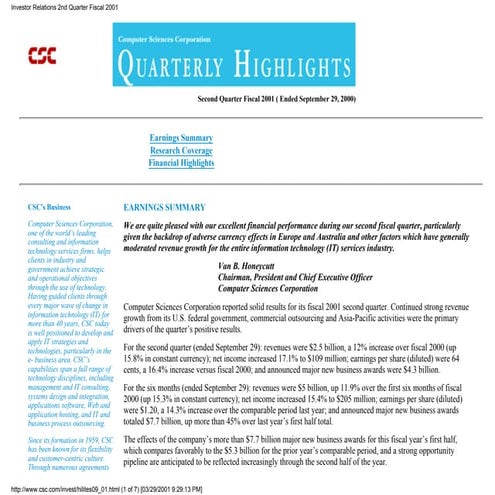 computer sciences FY 2001 Q2