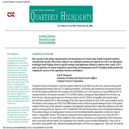 computer sciences FY 2001 Q1