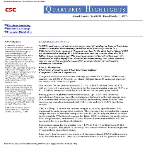 computer sciences FY 2000 Q2