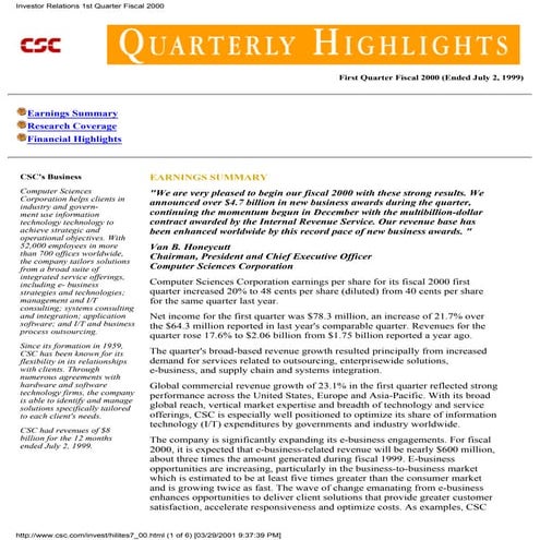 computer sciences FY 2000 Q1