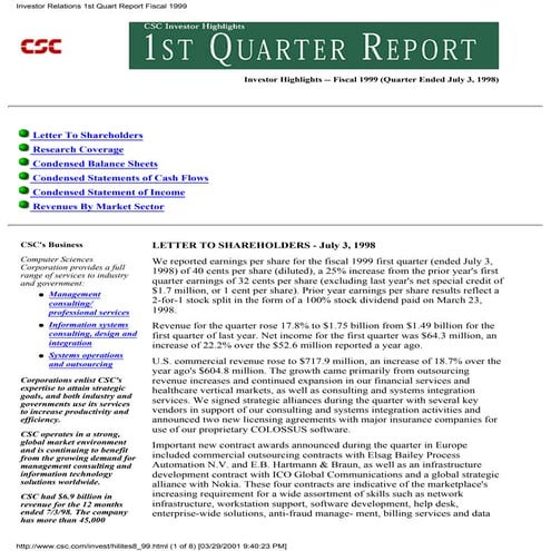 computer sciences FY 1999 Q1