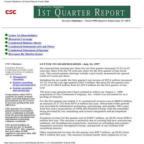 computer sciences FY 1998 Q1