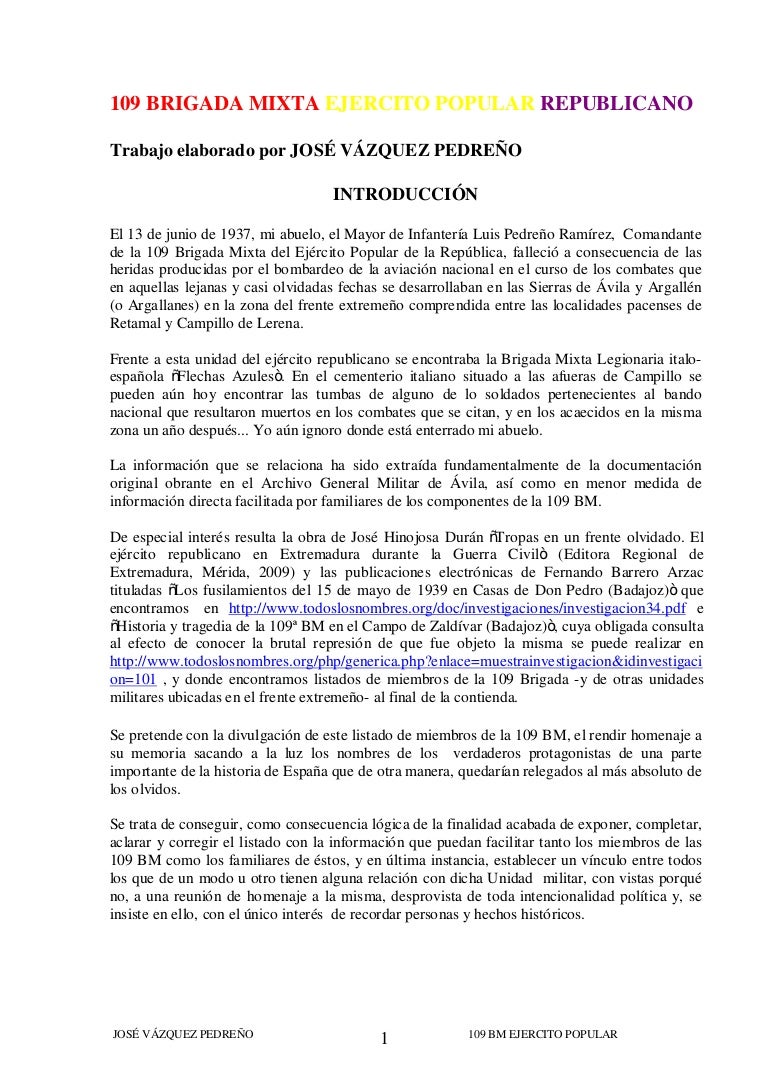 109 Brigada Mixta Ejército Popular Republicano / Elaborada por José V…