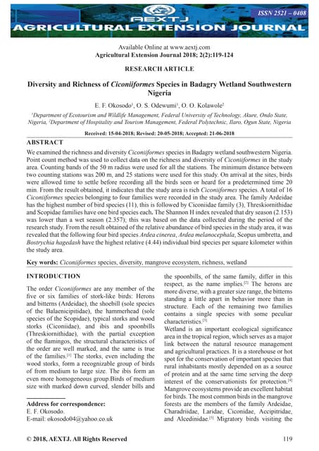 Diversity and Richness of Ciconiiformes Species in Badagry Wetland Southweste...
