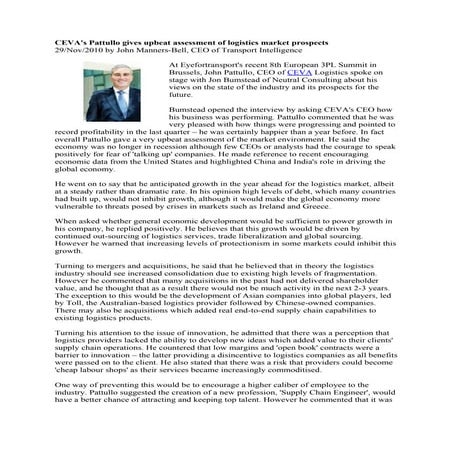 John Pattullo from CEVA Logistics; ‘Innovation, Acquisitions & the Economic Outlook’