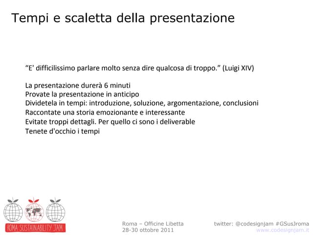 tempi e scaletta presentazione