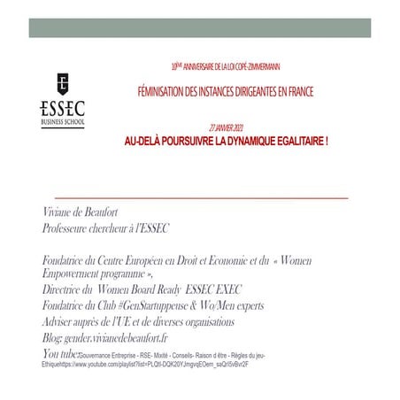 10 ans de la loi Cope-Zimmermann - Interpellations sur la mixité des conseils...