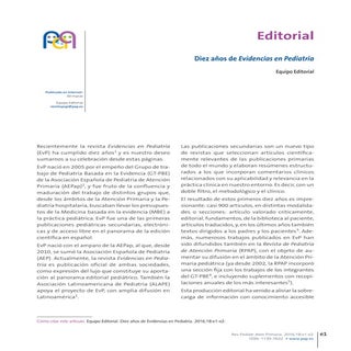 10 años de Evidencias en Pediatría