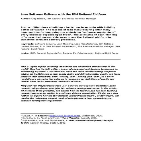 Lean Software Delivery with IBM Rational Platform