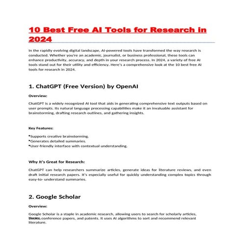 10 Best Free AI Tools for Research in 2024.ppt