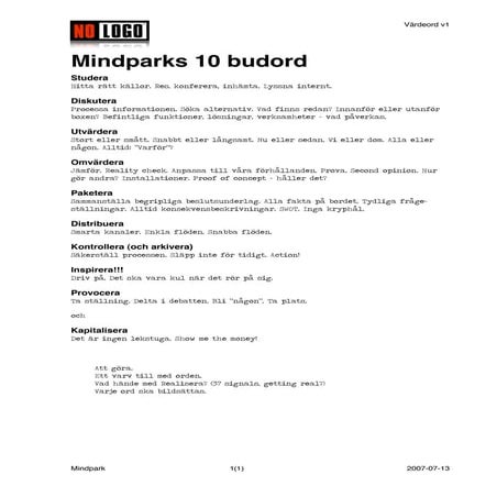 10 budord från (gamla) mindpark