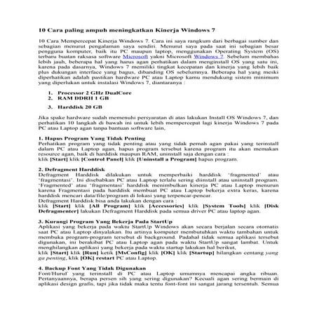 10 cara Paling Ampuh Meningkatkan Kinerja Windows 7