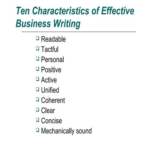 Ten Characteristics in Effective written Communication