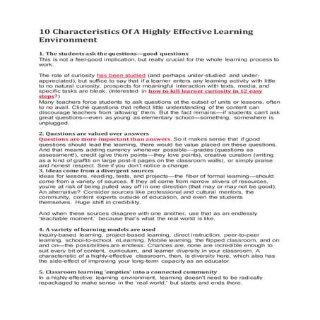 10 characteristics of a highly effective learning environment | PDF
