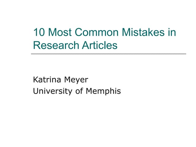 10 Common Mistakes in Research Articles
