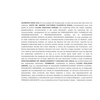 Constitucion de servidumbre de abrevadero y saca de agua