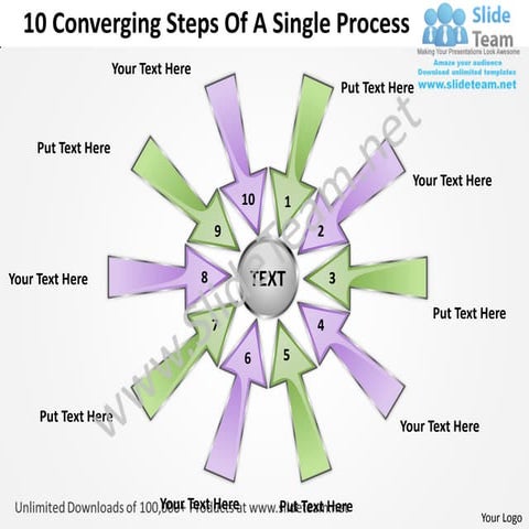 10 converging steps of a single process arrows software power point slides