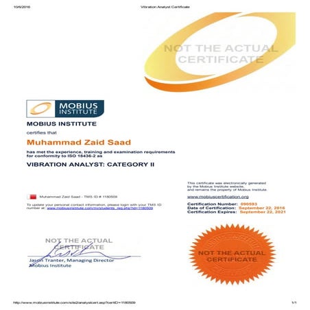 Vibration Analyst Certificate