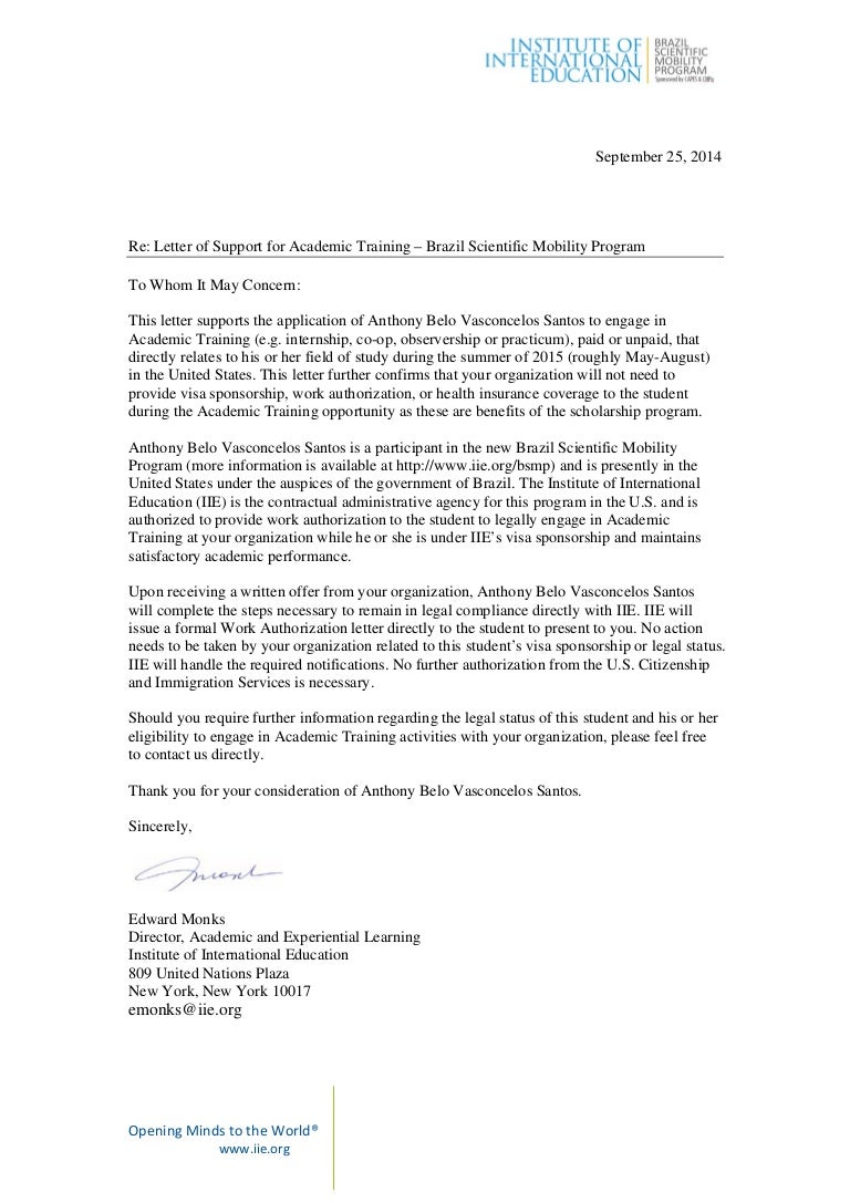 academic training letter of support what is a support letter