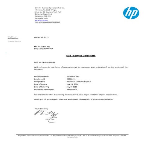 Service Certificate - 60006451