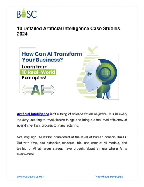10 Detailed Artificial Intelligence Case Studies 2024 | BOSC TECH | PDF