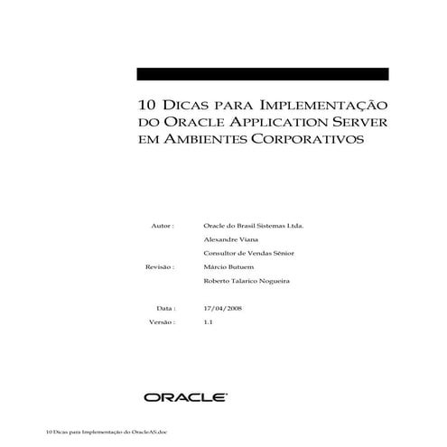 10 Dicas para Implementacao do OracleAS