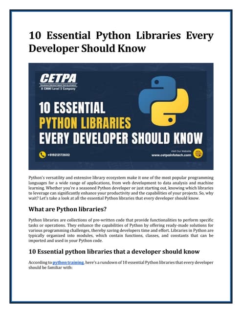 Essential Python Libraries Every Developer Should Know - CETPA Infotech