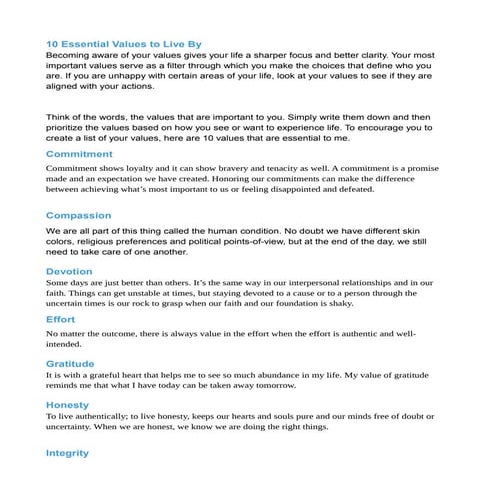 10 essentials values of life...