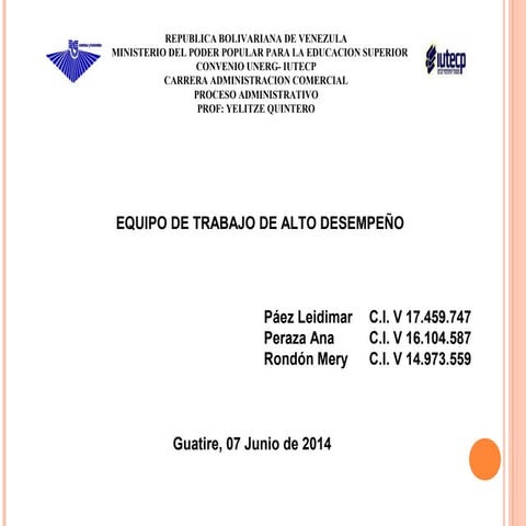 10 expo presentación  equipo de trabajo de alto desempeño