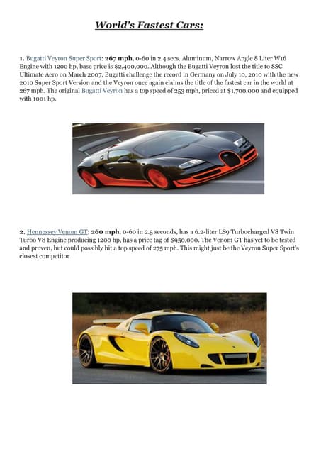 10 fastest cars of the world