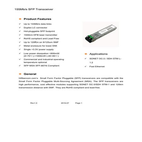 10 g sfp 1550nm 120km
