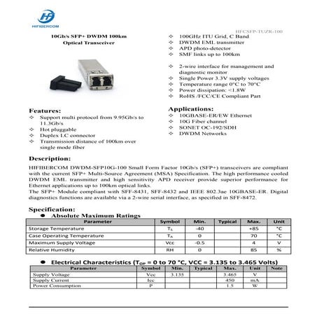 10 g sfp+_dwdm_100km_hifibercom