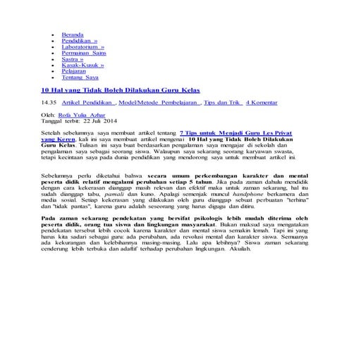 10 hal yang perlu  guru ketahui di kelas