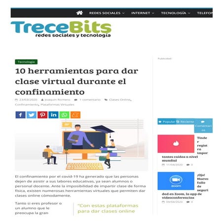 10 herramientas para dar clase virtual durante el confinamiento