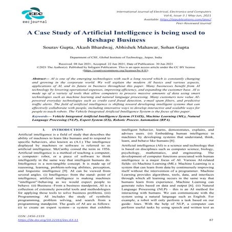 A Case Study of Artificial Intelligence is being used to Reshape Business