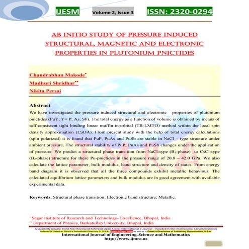Ab Initio Study of Pressure Induced Structural, Magnetic and Electronic Prope...