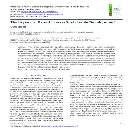 The Impact of Patent Law on Sustainable Development | PDF