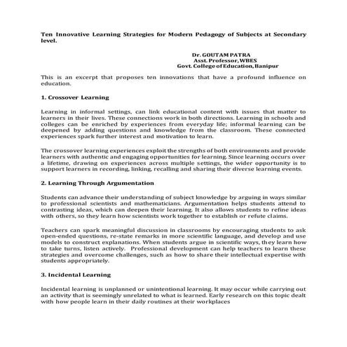 10 innovative learning strategies for modern pedagogy of subject at secondary...